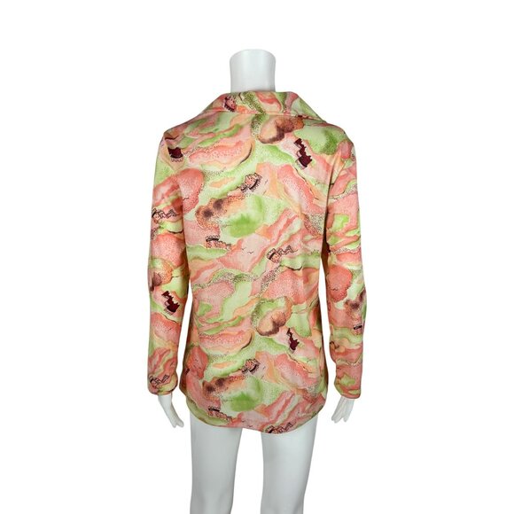 Vintage 70s Castle Blouse Women's Large Cloud Novelty Print Green Pink Top - Picture 9 of 10